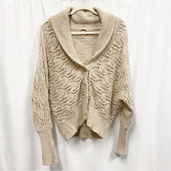Free People Sweaters - Free People Cream Wool Blend Open Knit Bat Sleeve Cardigan Sweater